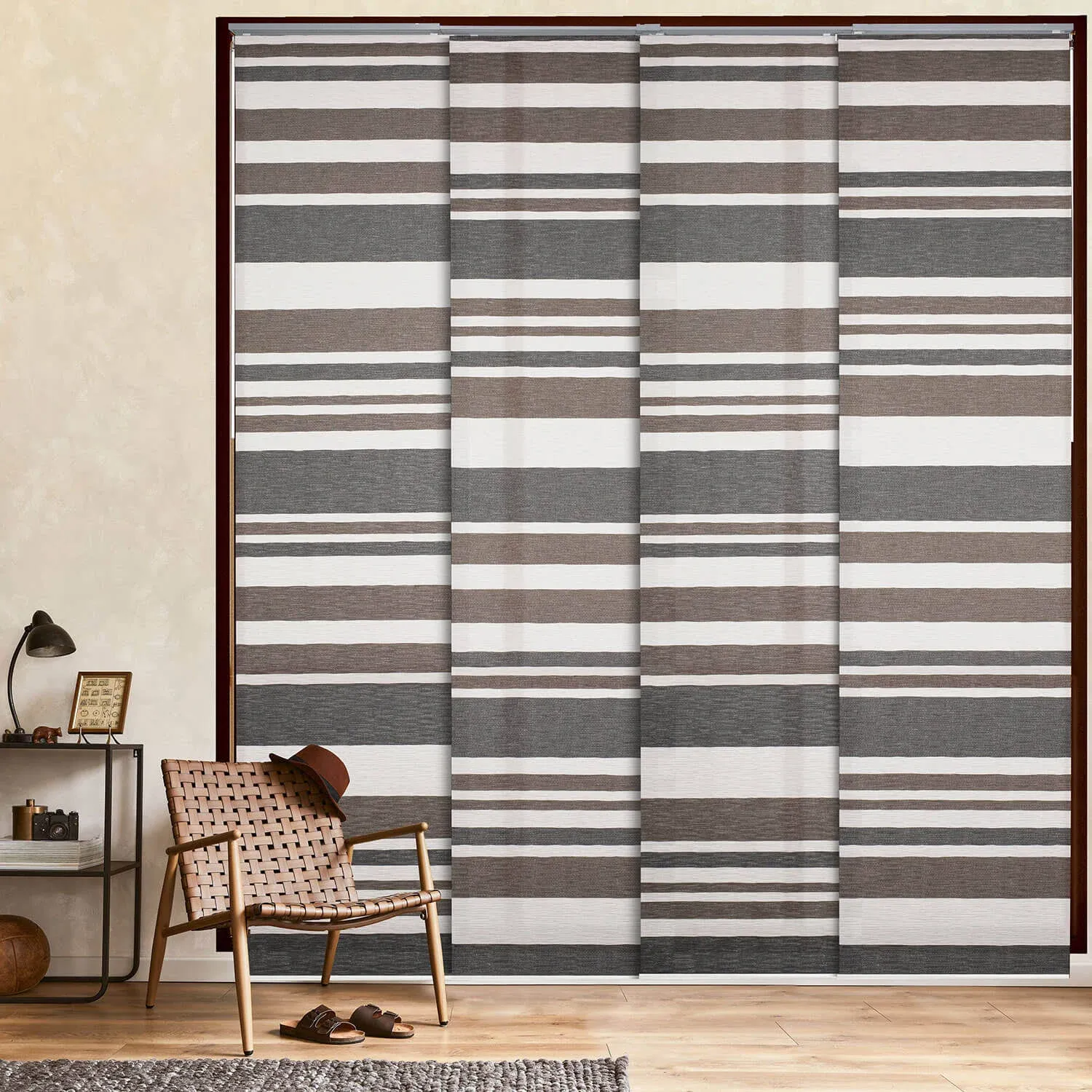 GoDear Design Adjustable Vertical Blinds, 45.8"-86" W, Up to 96" H, Extendable Track for Sliding Patio Doors, Trimmable Woven Panel Curtains, Steel