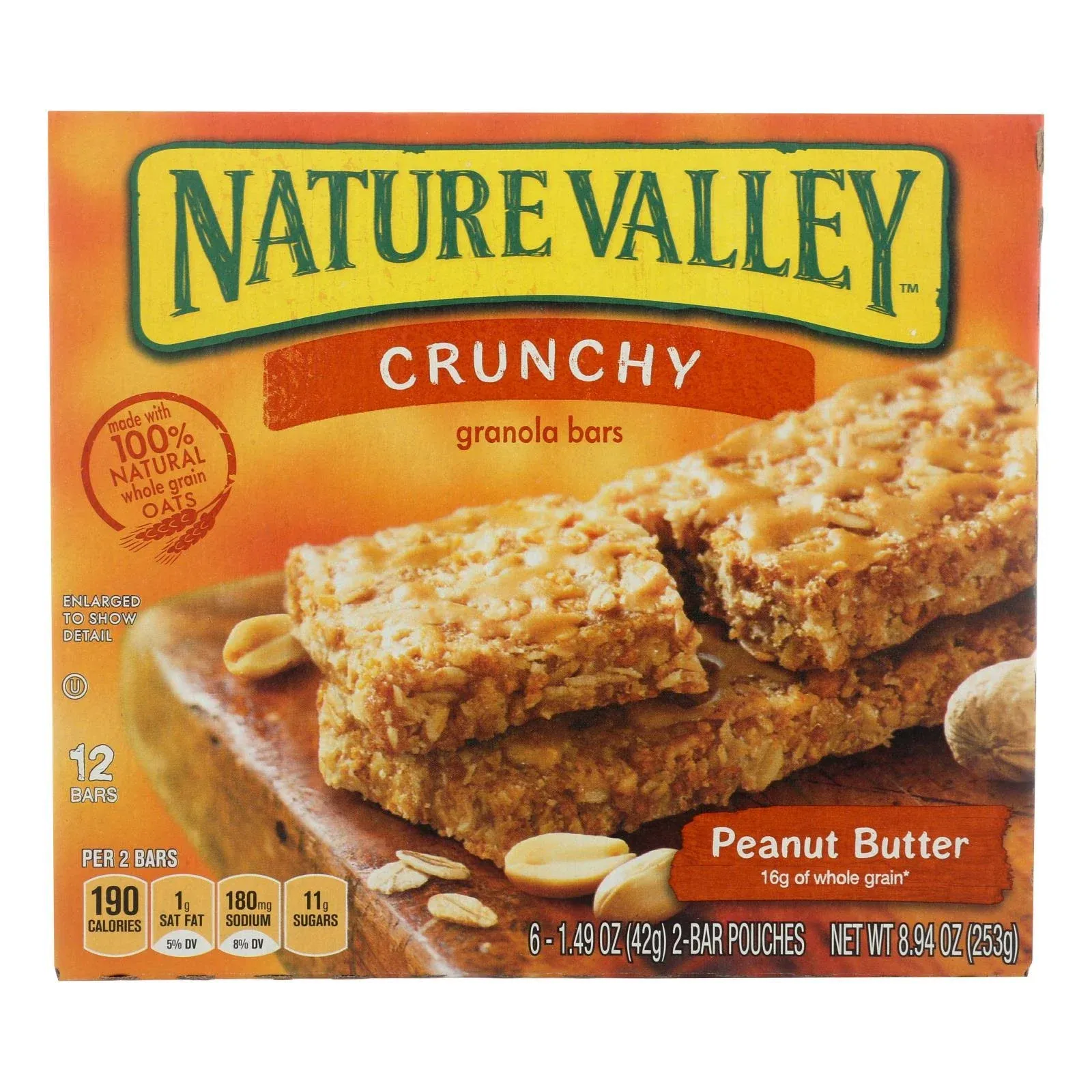 Nature Valley Crunchy Granola Bars, Peanut Butter, 12 Bars, 8.94 OZ (6 Pouches)