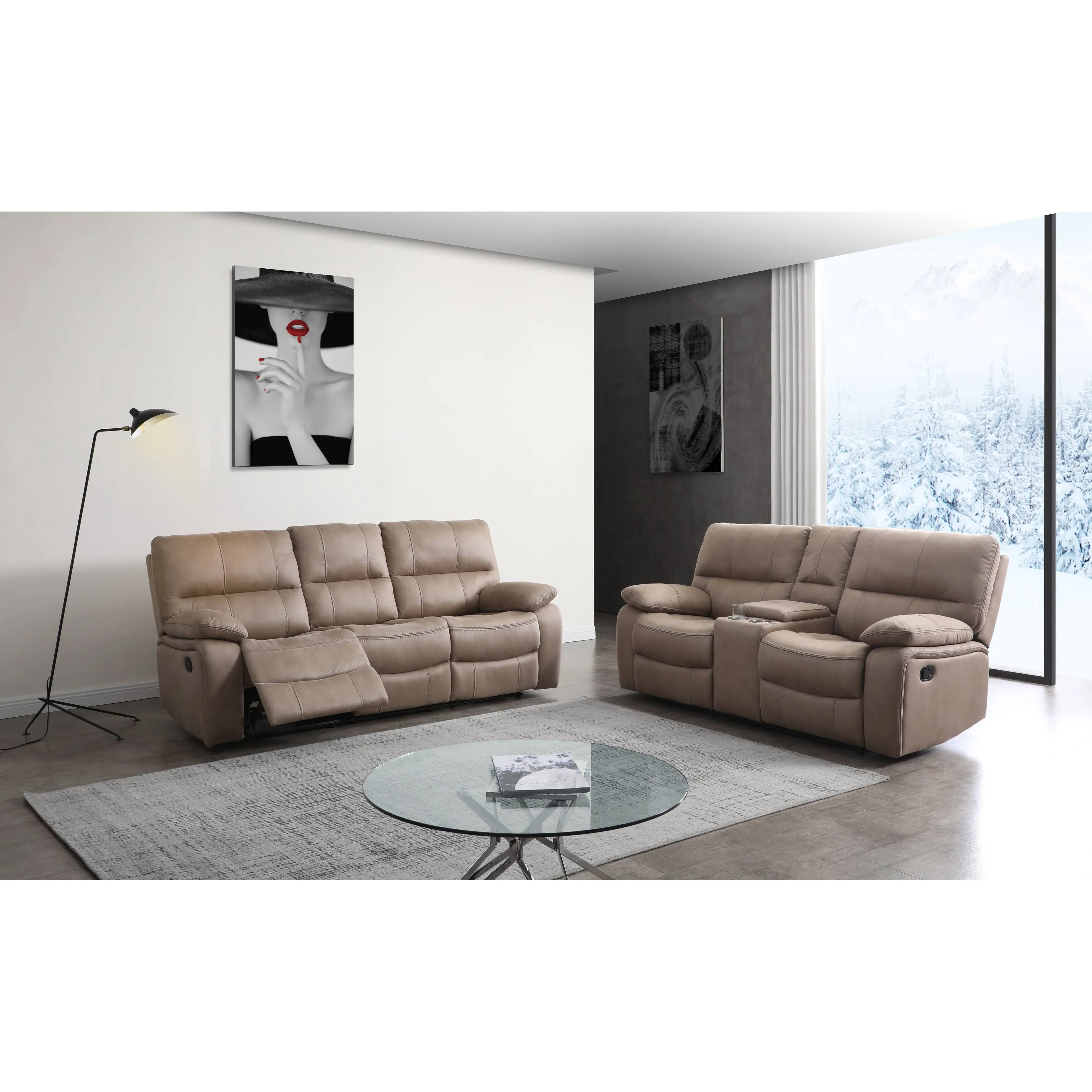 Betsy Furniture Microfiber Reclining Sofa Couch Set Living Room Set 8007 (Taupe ...