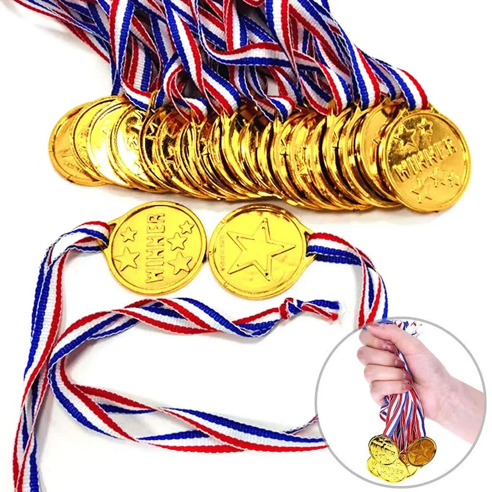 Shindel Winner Award Medals, 24pcs Kids Plastic Gold Winner Gold Award Medals ...