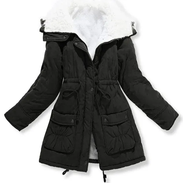 MEWOW Women&#039;s Winter Mid Length Thick Warm Faux Lamb Wool Lined Jacket Coat