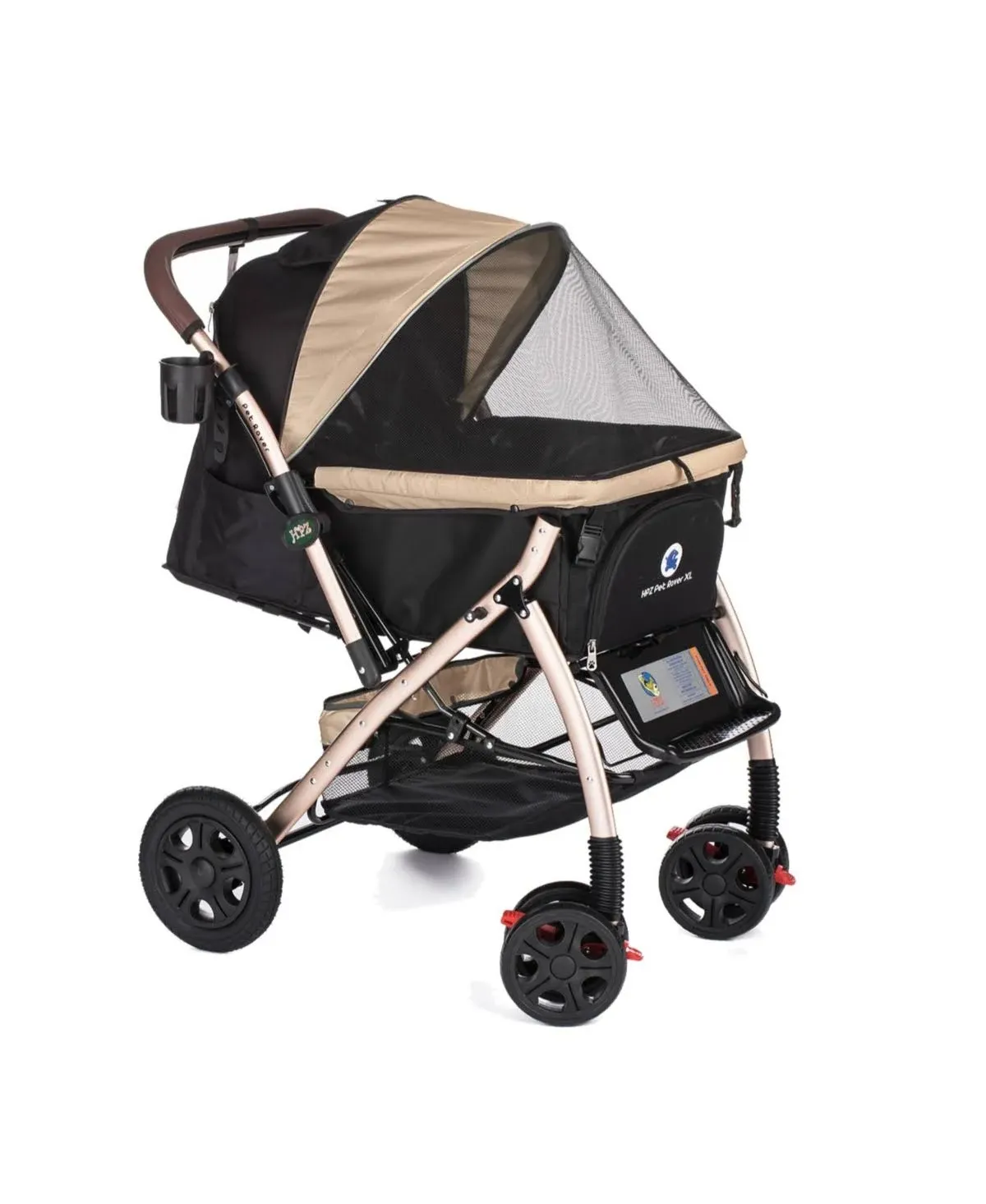 HPZ Pet Rover XL Extra-Long Premium Heavy Duty Dog/Cat/Pet Stroller Travel Carriage for Small, Medium, Large Pets (Taupe 2nd-Gen)