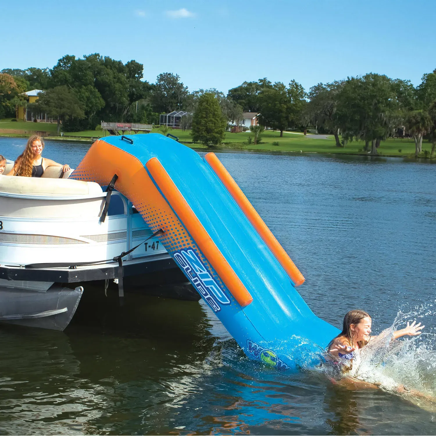 Inflatable Pontoon Boat Mounted Water Slide 8&#039; Long Lake Pool Slide WOW ~New NIB