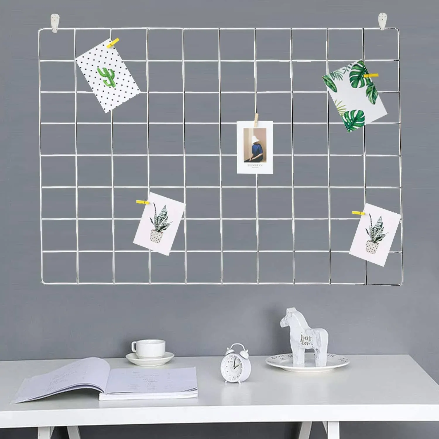 GBYAN 2 Pack Wall Grid Panel with Clips Hanging Photo Display Shelf Wire Notice Board Metal Grid Rack Art Organizer Home, Office & Kitchen Dcor Mesh