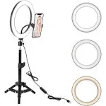 Bonfoto 10" LED Selfie Ring Light with Tripod Stand and Cell Phone Holder