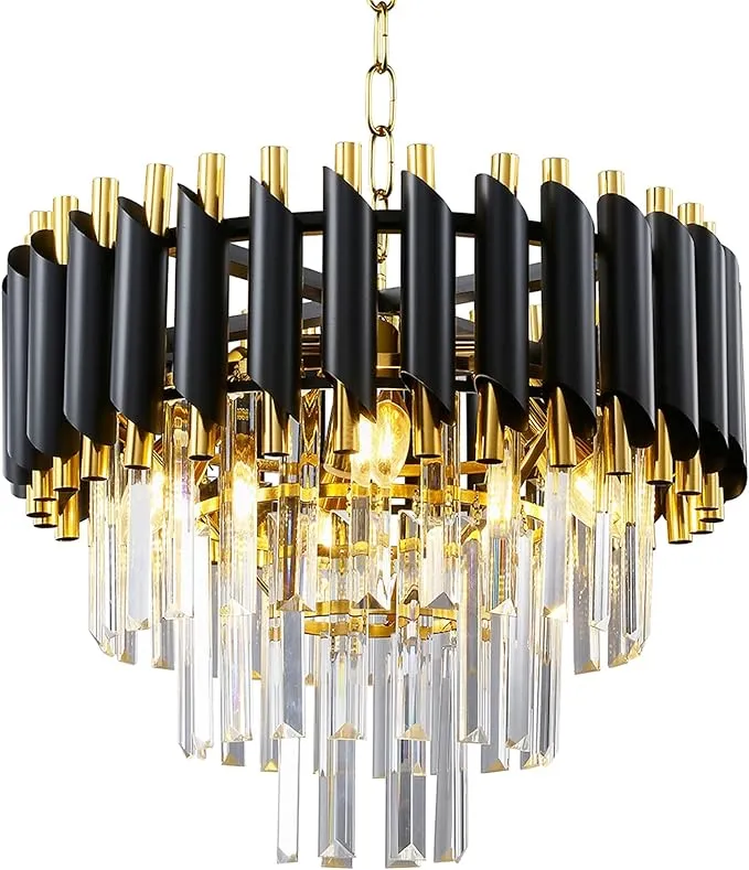 WABON Modern Luxury Crystal Chandelier, Round Raindrop Crystal Hanging Ceiling