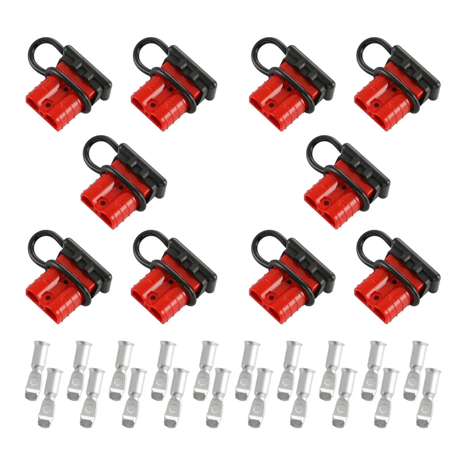 10 Pcs 6-8 Gauge 50 Amp Battery Quick Connect/Disconnect, Jumper Cable Plug Connector Kit for Recovery Winch, Forklift, Towing Systems(Red)