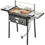 VEVOR 16 qt. Double Burner Outdoor Propane Deep Fryer Steel Cooker - Dual Baskets