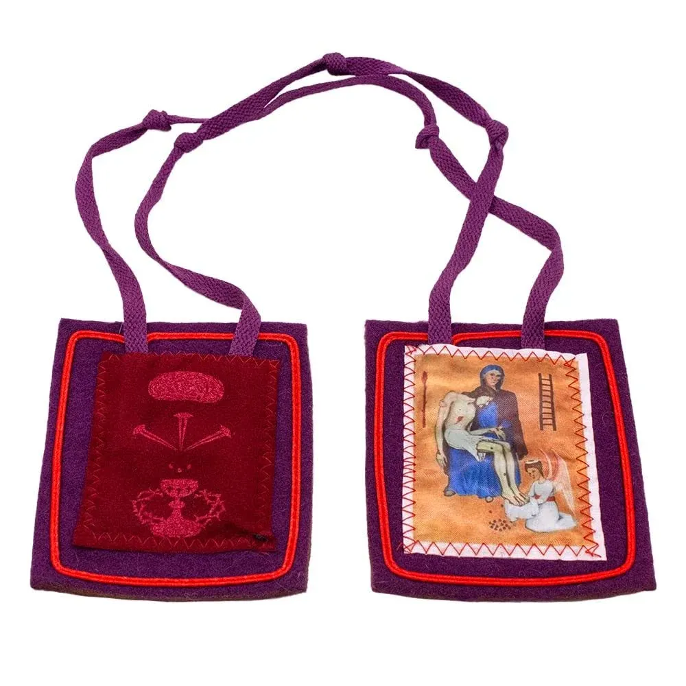 The Original Purple Scapular of Marie-Julie Jahenny | Made of Wool | Full Color Artwork | Wear or Display in Home | Scapular of Benediction and Protection