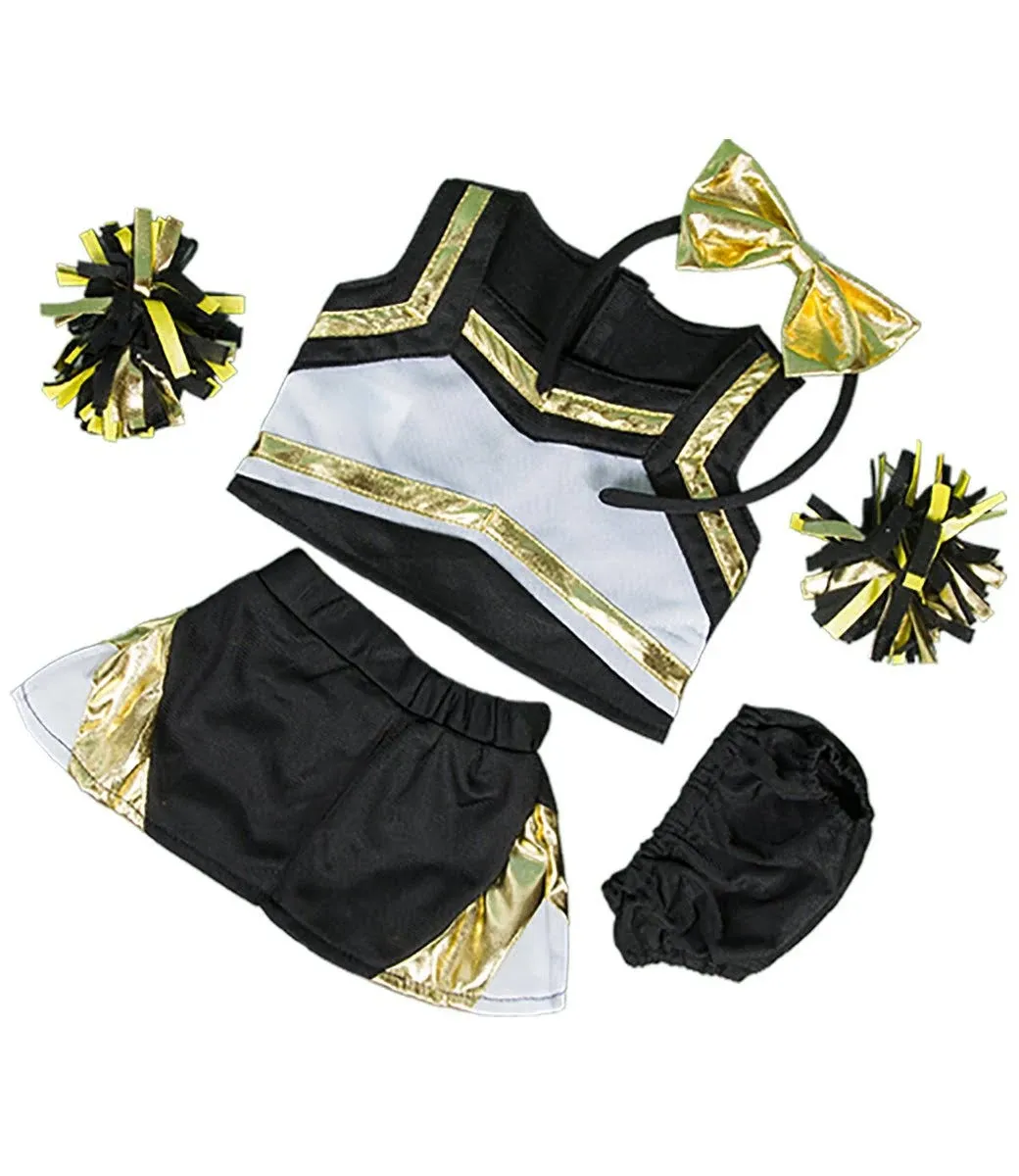 Metallic Gold & Black Cheerleader Teddy Bear Clothes Fits Most 14"-18" Build-A-Bear & Make Your Own Stuffed Animals