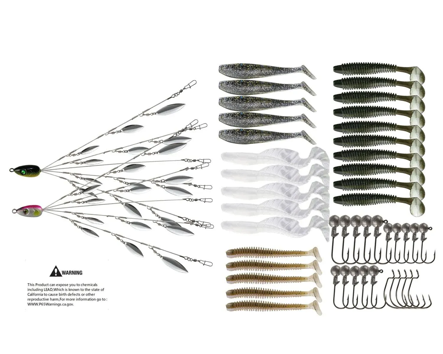 Complete Bass and Trout Fishing Rig Set - 48-Piece Umbrella Alabama Rig Kit