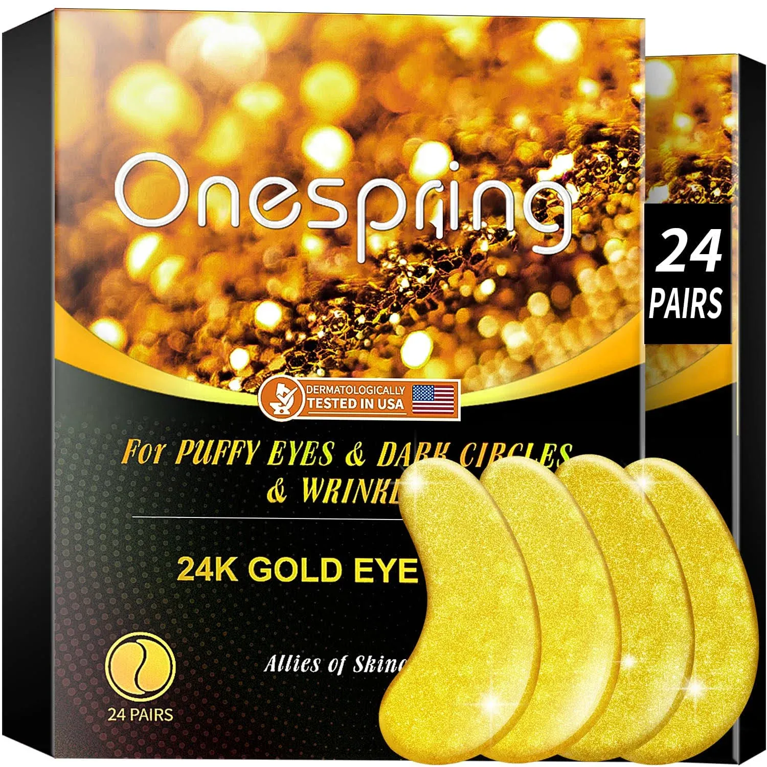 Onespring under Eye Patches (24 Pairs) - Golden under Eye Mask for Dark Circles,