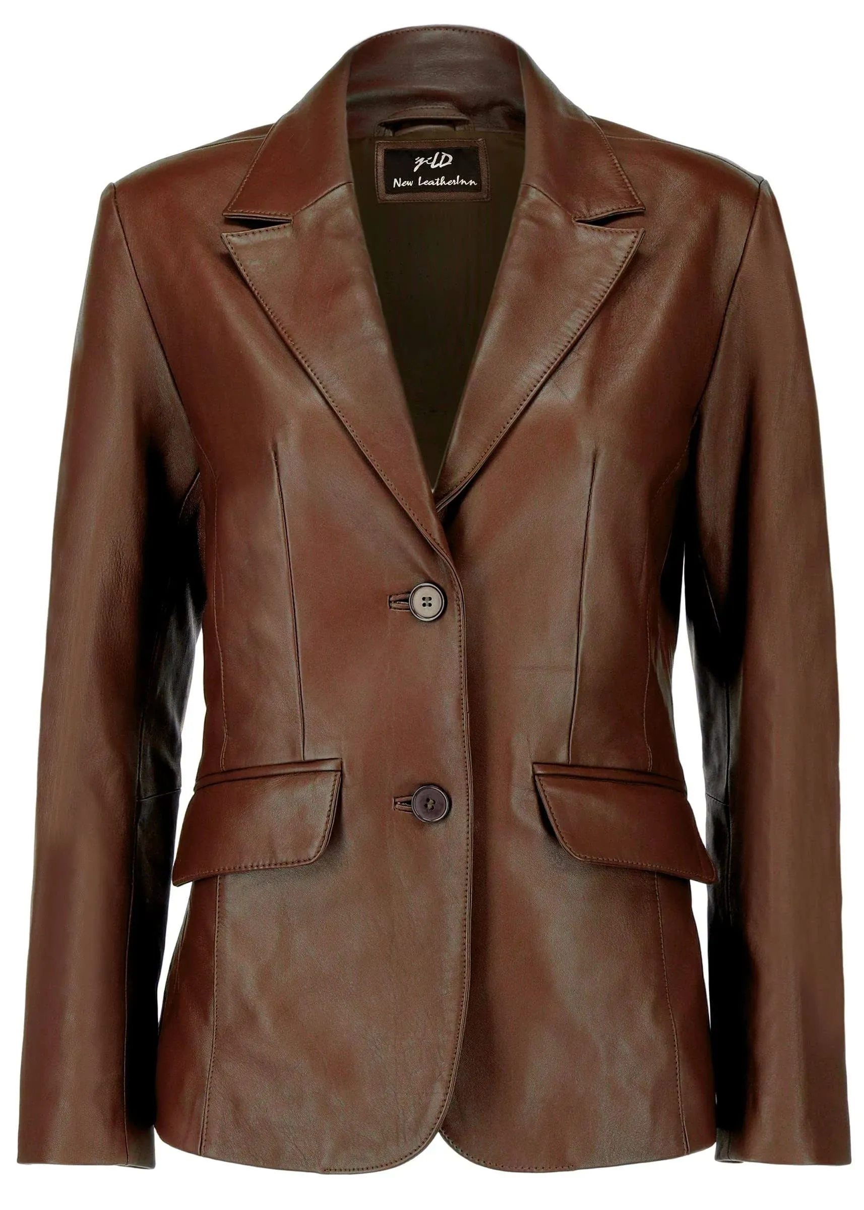 Jild Classic 2-Button Lambskin Leather Blazer Women - Casual Coat Long Sleeves S