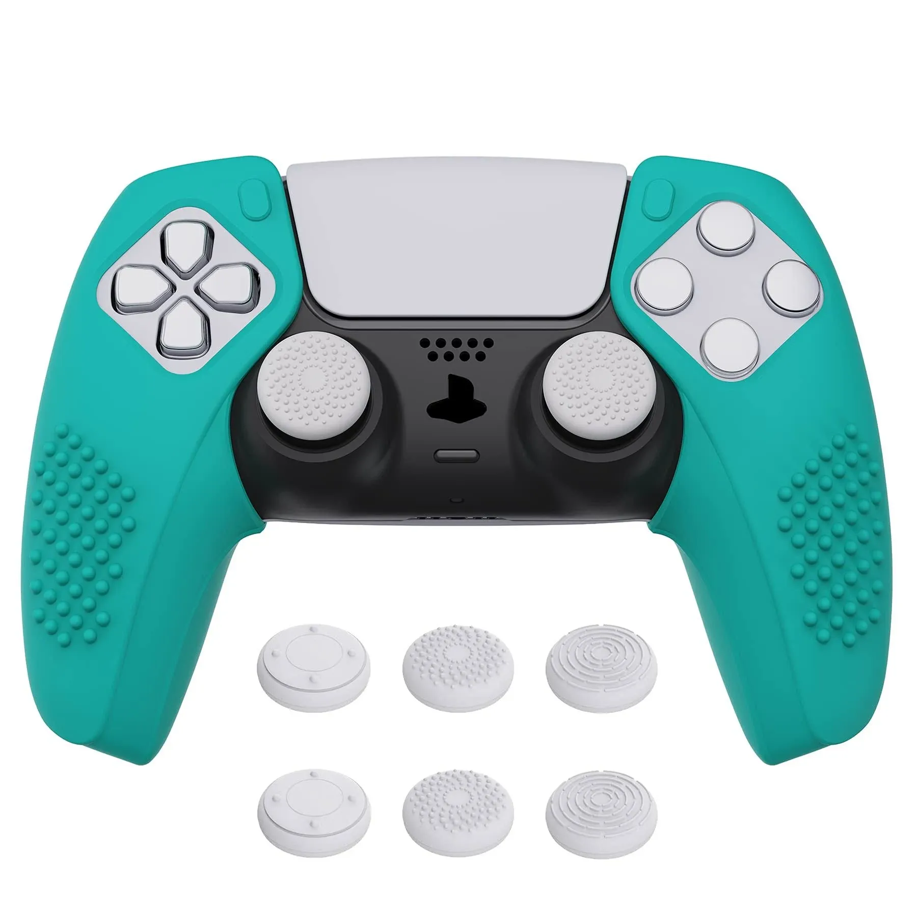 PlayVital 3D Studded Edition Aqua Green Ergonomic Soft Silicone Case Grips for ...