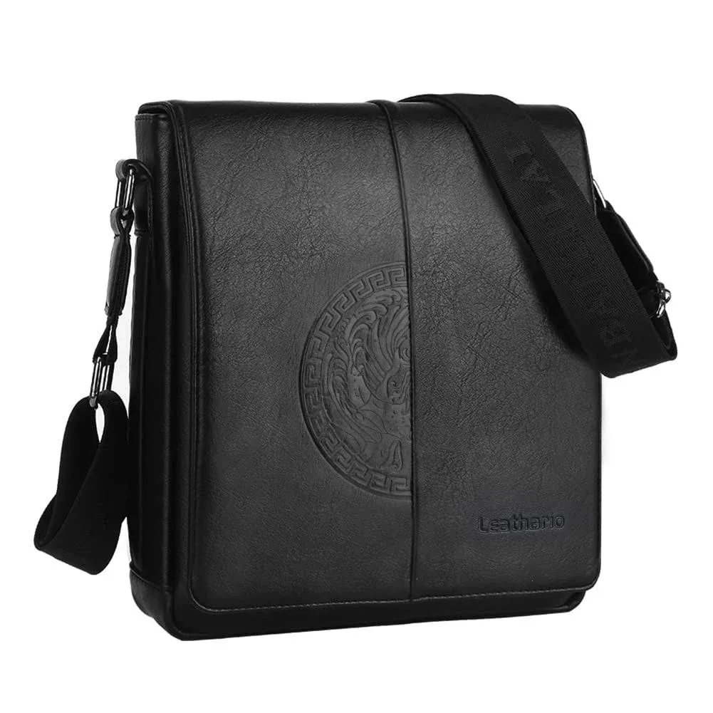 Leathario Men&#039;s Leather Shoulder Bag Crossbody For Men Small Black-1042 