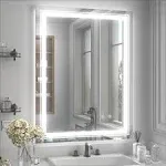 LED Mirror for Bathroom, 28x36 Inch Lighted Bathroom Mirror, Wall Mounted Memory Funtion Stepless Dimmable Anti-Fog Bathroom Vanity Mirror with Lights, Horizontal/Vertical