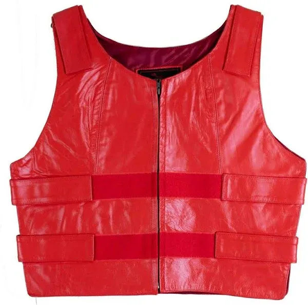 Ikleather Women Biker Club Leather Vest (Red L), Large