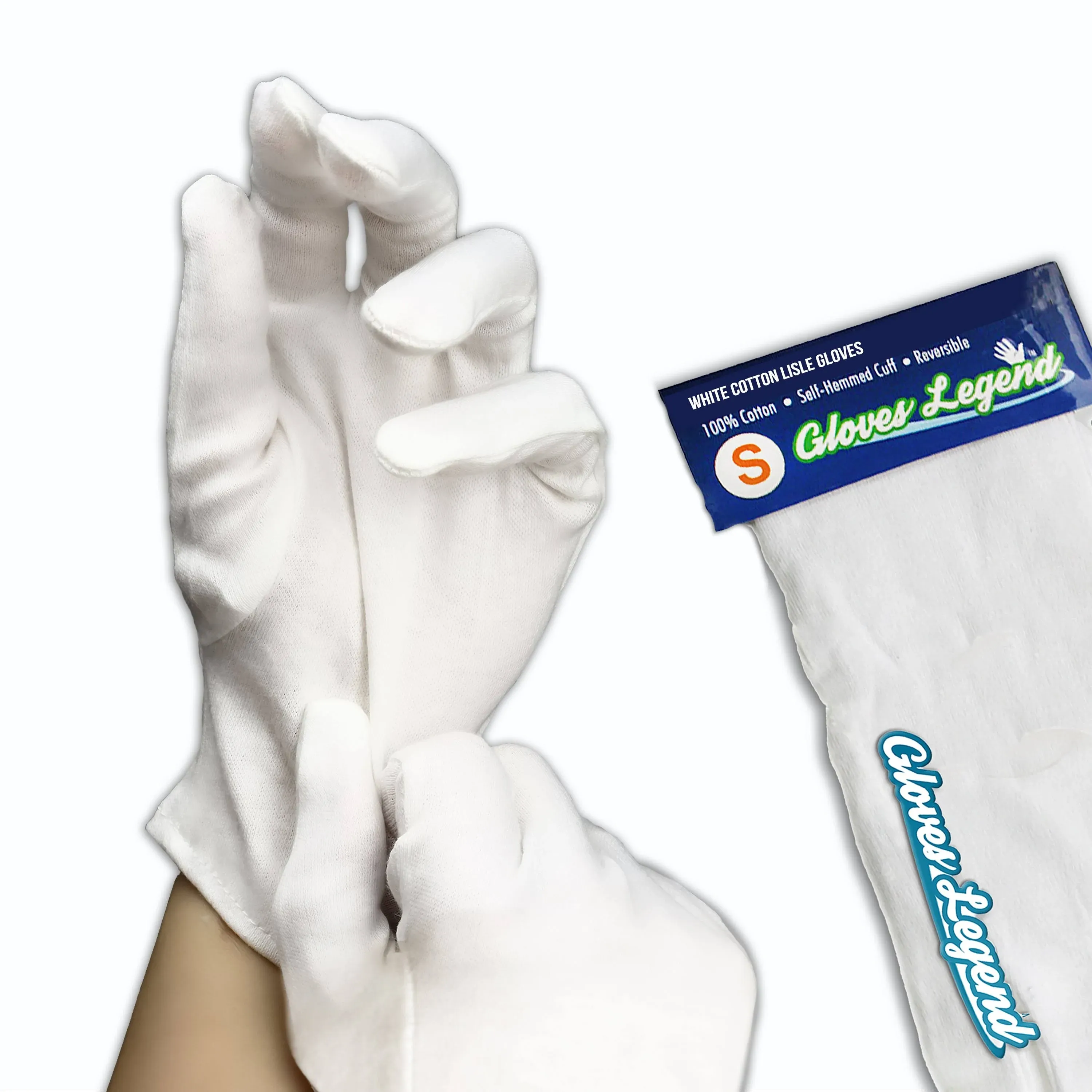 3 Pairs (6 Gloves) - Gloves Legend White 100% Cotton Moisturizing Gloves for Dry