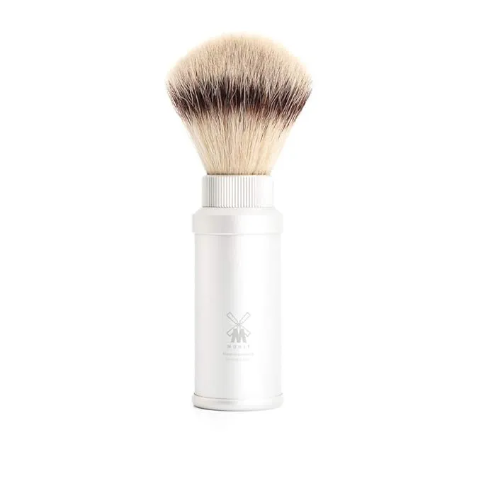 MÜHLE Travel Black Aluminum Silvertip Fibre Shaving Brush - Portable Synthetic Luxury Shave Brush for Men, Rich Lather