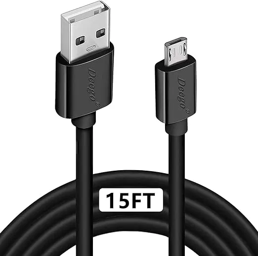 DEEGO Micro USB Cable,15Ft Extra Long PS4 Controller Charger Cable,Enduring Android Charging Cord for Samsung Galaxy S7 Edge S6,Note 5,Note 4,Moto G5,Android Phone,Kindle Fire,Black