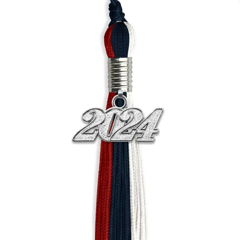 Endea Graduation Triple Color Tassel with Silver Date Drop (Dark Navy Blue/Red ...