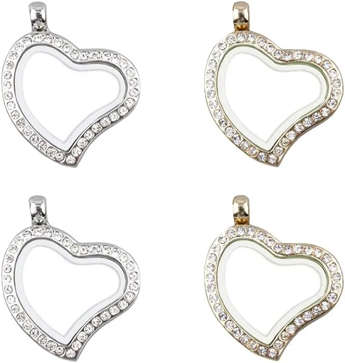 Rhinestone Photo Charm 4 Pcs Heart Shaped Crystal Photo Pendant Bridal Wedding B