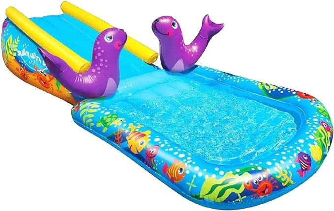 Banzai My First Water Slide and Splash Pool with Sprinkler, 98&#034; X 59&#034; X 24&#034; Infl