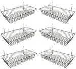 Only Garment Racks #5624B (Pack of 6) Black Wire Baskets for Grid Wall and Slat Wall - Merchandiser Baskets, Black Wire Basket 24" L x 12" D x 4" H (Set of 6) (Pack of 6)