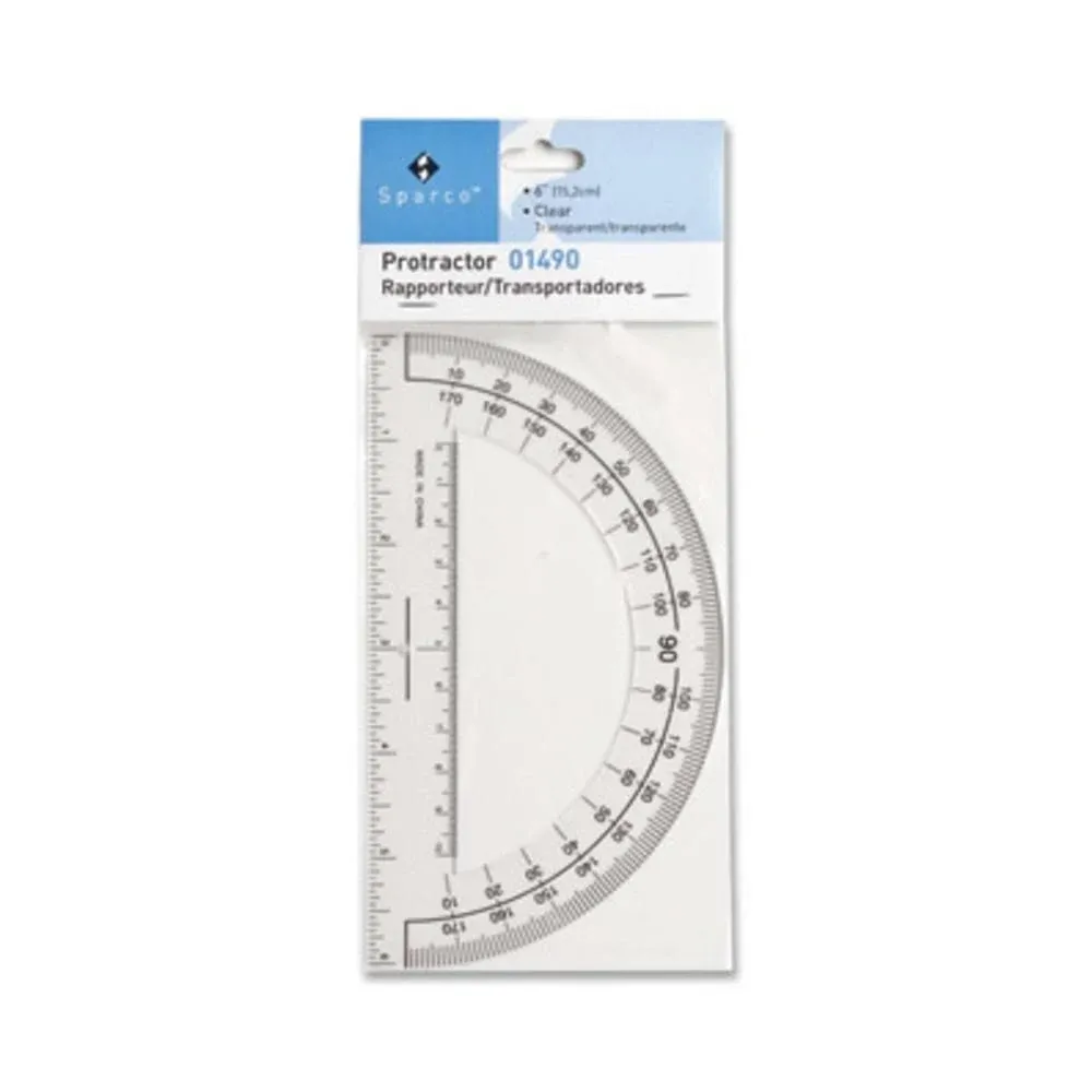 Sparco Plastic Protractor 6&#034; Ruler Base Clear 01490