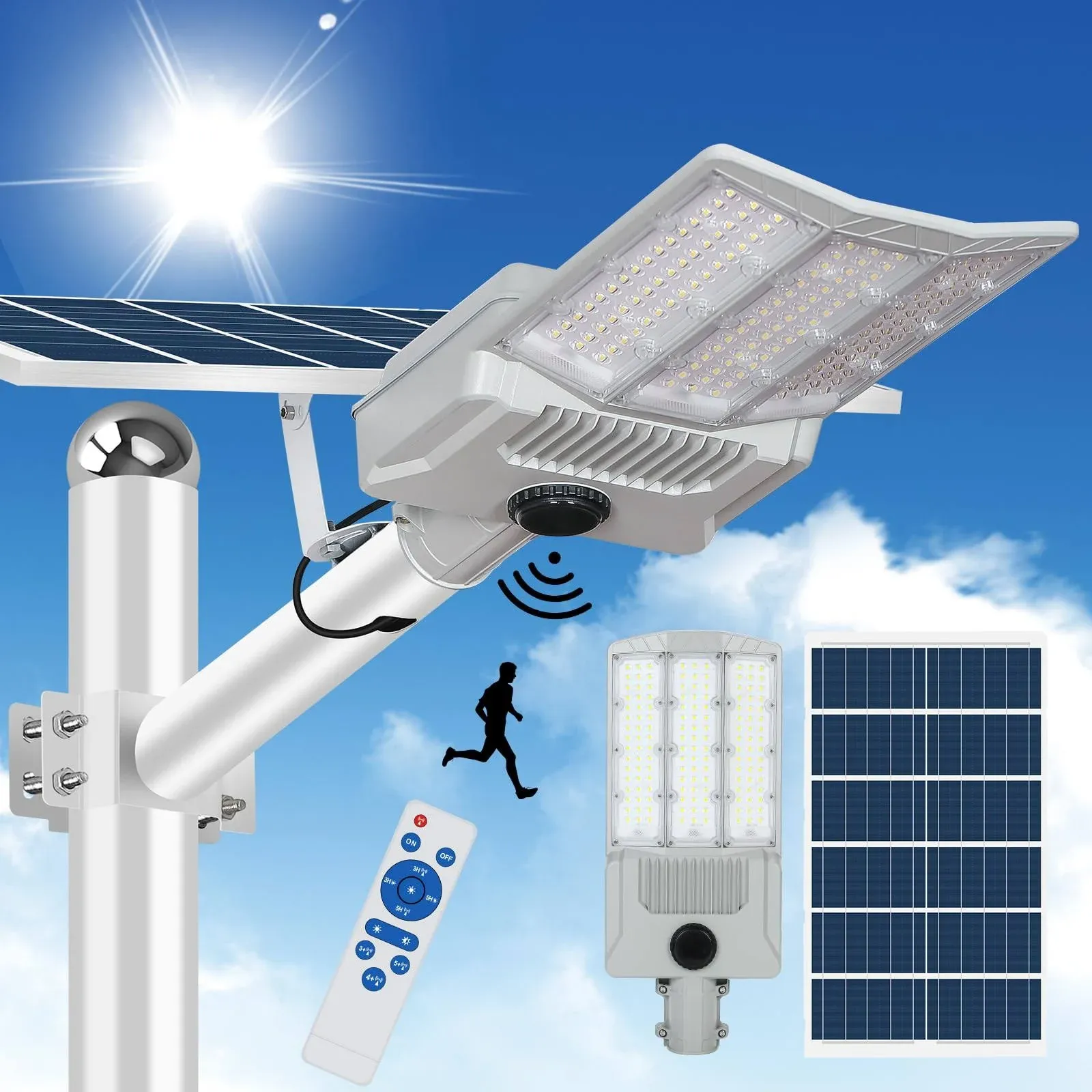 HIEPOCK 2000W Solar Street Light，2<wbr/>00000LM 6500K Solar Street Lights Outdo