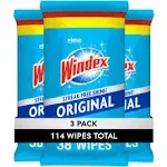 Windex Glass and Surface Pre-Moistened Wipes, Original, 38 Wipes, 3 ct