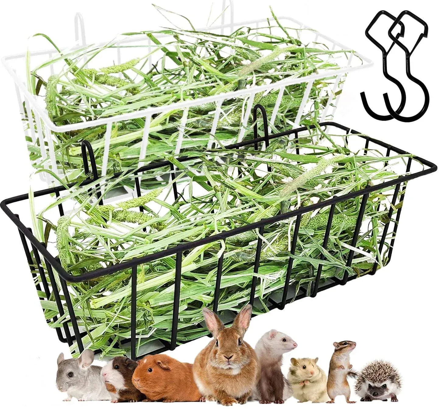 2 Pack Hay Feeder with Two Extra Hooks for rabbit, Guinea Pig, Bunny, Chinchilla ...