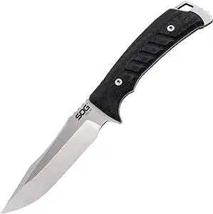 SOG Pillar Fixed Blade Knife- Full Tang 5 Inch S35VN Steel Blade Survival Knife, w/ Linen Micarta Handle and Kydex Sheath, Made in the USA (UF1001-BX)