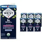 West Life Organic Soy Milk, Unsweetened Plain, Low Sugar, 9g of Protein, Vegan Dairy Alternative, Lactose-Free, Shelf Stable, 32oz (Pack of 6)