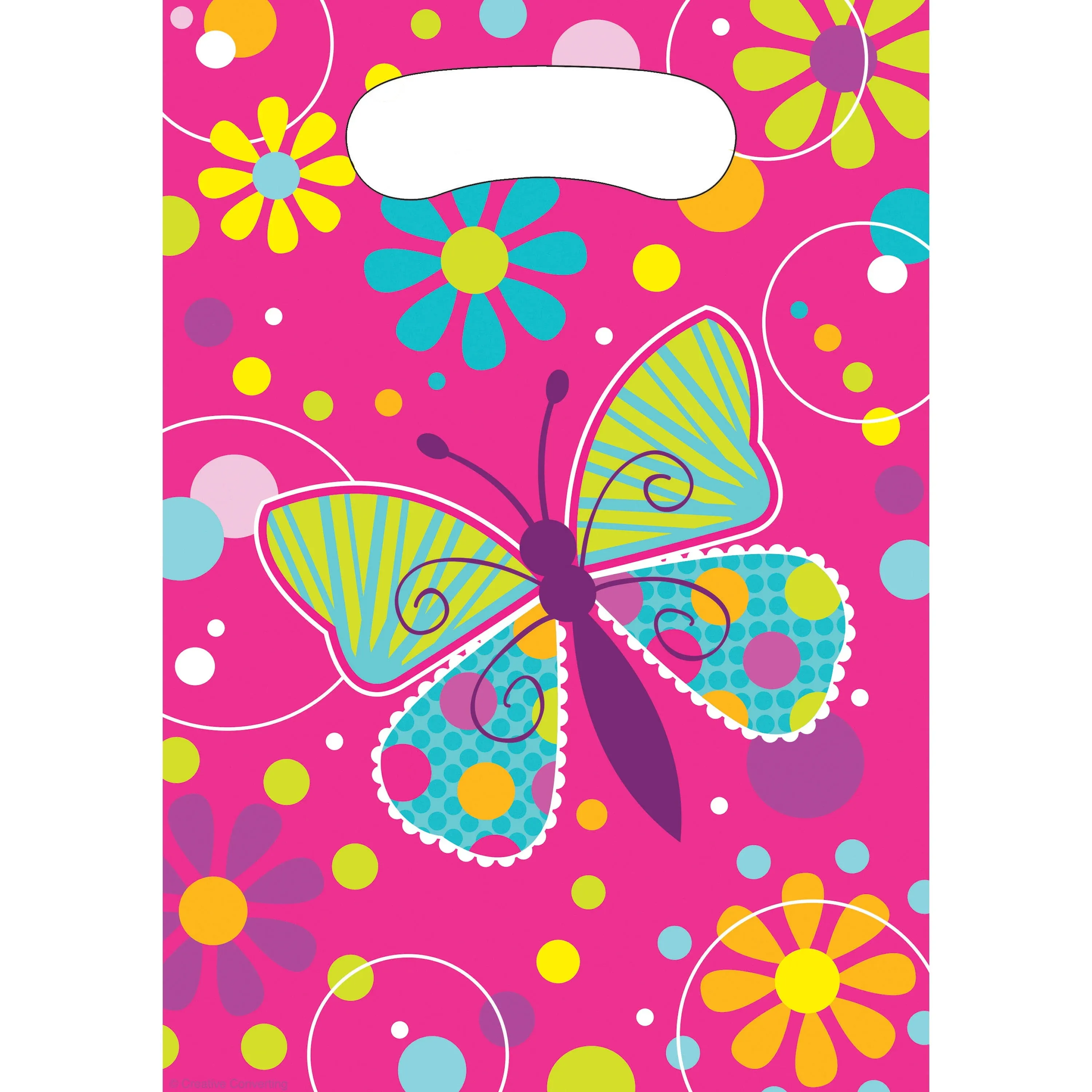 Creative Converting Favor Butterfly Sparkle Party Loot Bag, Pink