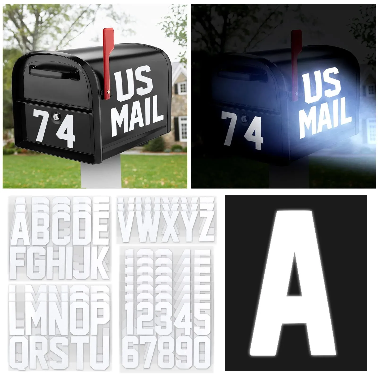 Seloom 148 Pcs Reflective Mailbox Numbers and Letters Stickers Decals,4" x 7 Set Number 0-9 and 4" x 3 Set Alphabet Letter for Outside Indoor,Vinyl