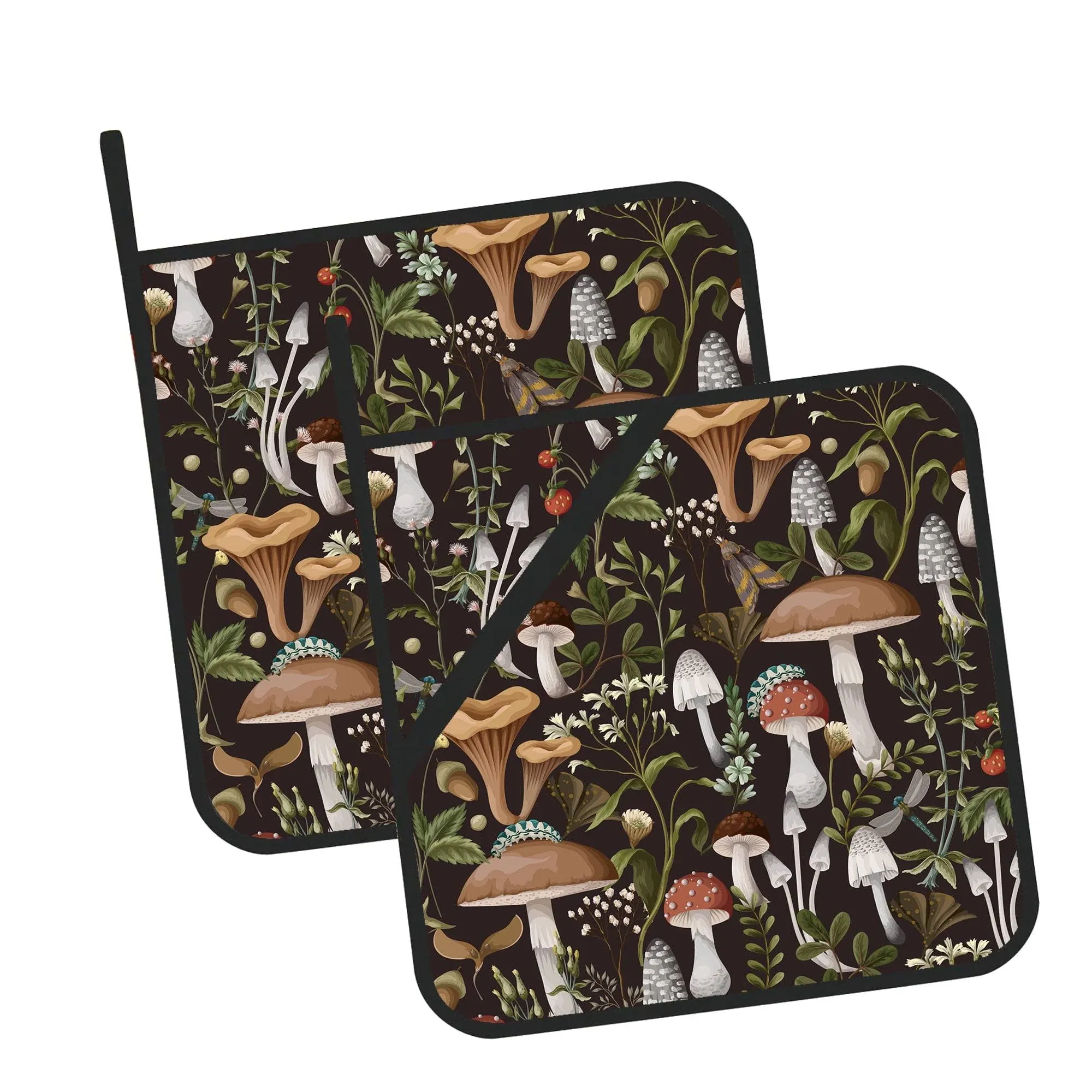 Mushrooms and Leaves Pot Holders Set of 2 Kitchen Heat Resistant Potholder fo...