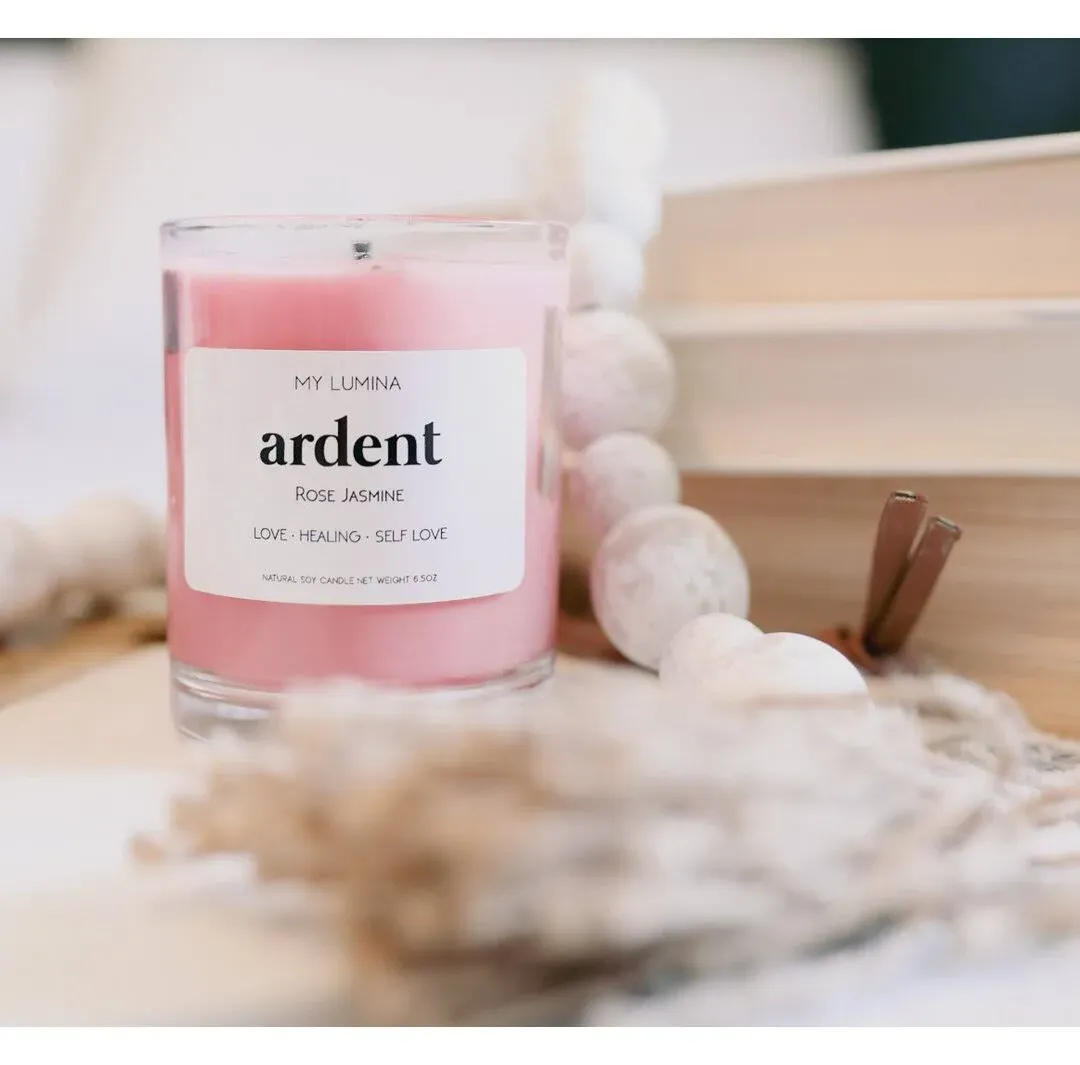 My Lumina Ardent Love Pink Candle - Romantic Sweet Love Candle Natural Soy Wax - Rose and Jasmine Natural Scented Purifying Candle for Aromatherapy