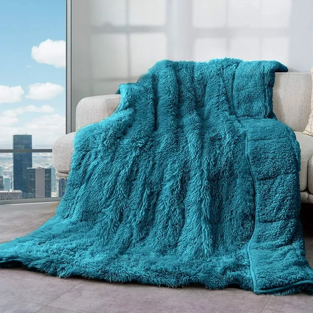 Uttermara Faux Fleece Weighted Blanket 15lbs for Adults, Gray Fluffy Super Soft Throw Blankets for Couch Sofa and Bed 48"x72"