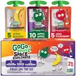 Gogo Squeez Fruit On The Go Space Explorerz Variety Pack, Banana, Apple, Strawberry, 3.2 oz (Pack of 20), Unsweetened Fruit Snacks for Kids, No