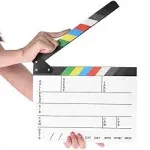 Professional Movie Directors Clapboard, Photography Studio Video TV Acrylic Clapper Board Dry Erase Film Slate Cut Action Scene Clapper with Color Sticks 9.6x11.7 inch/25x30cm, White