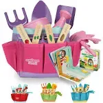 The Storybook Kids Explorers Club Pink Kids Gardening Tools - Includes Sturdy Tote Bag, Watering Can, Gloves, Shovels, Garden Stakes, and A Delightful