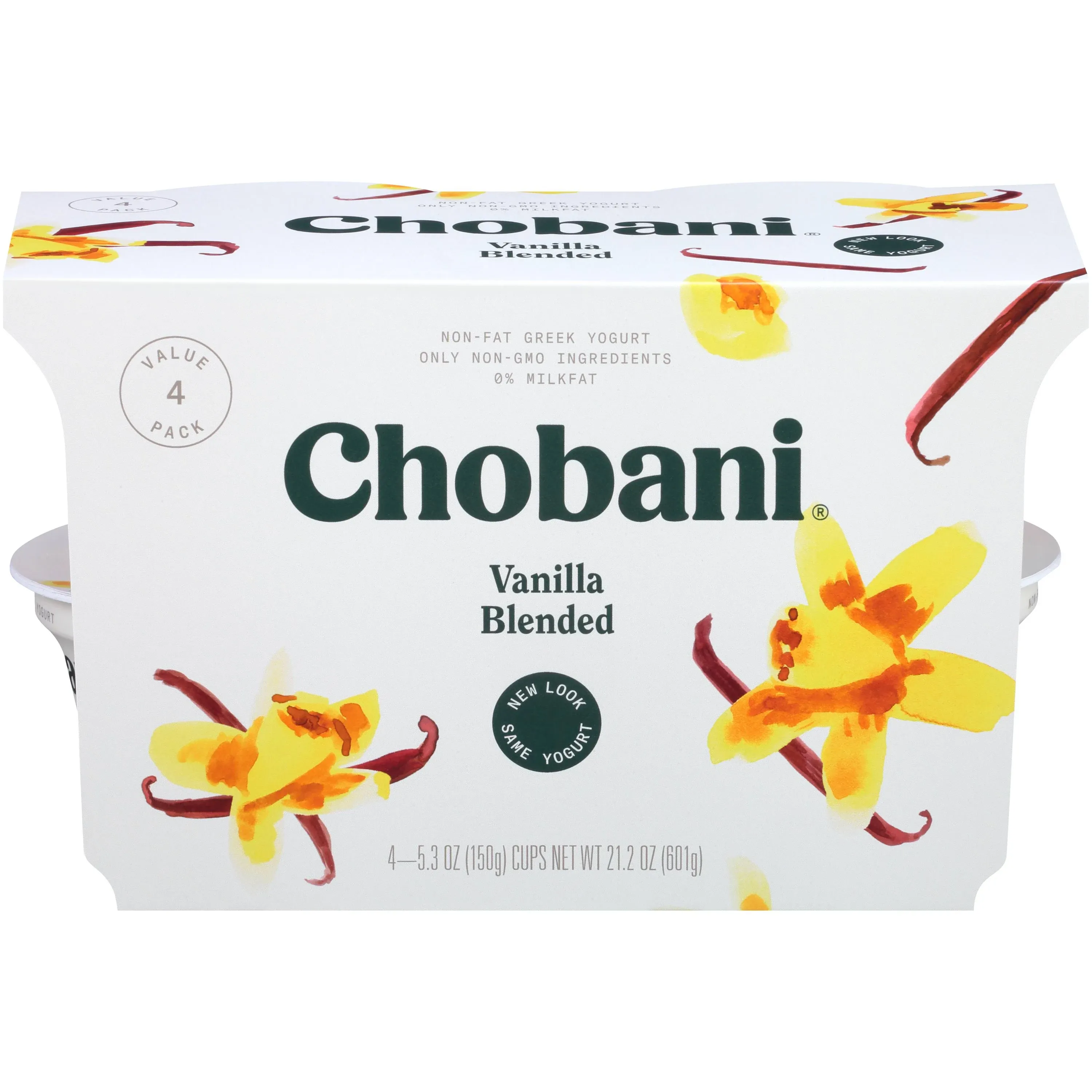 Chobani Yogurt, Non-Fat, Greek, Vanilla, Blended, Value 4 Pack - 4 pack, 5.3 oz cups