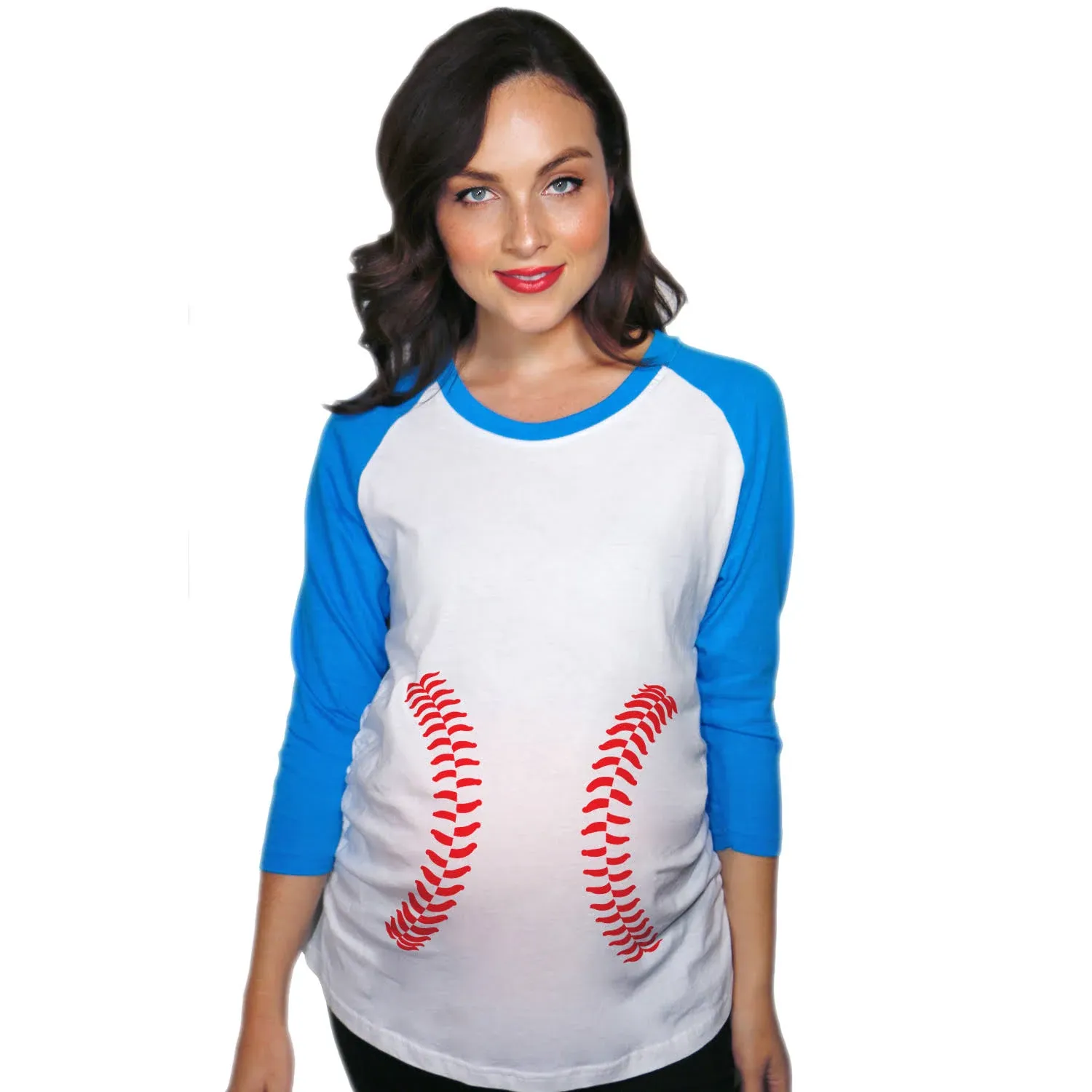 Maternity Raglan Baseball Laces Cute Funny Pregnancy 3/4 Length Sleeve Tee, Size ...