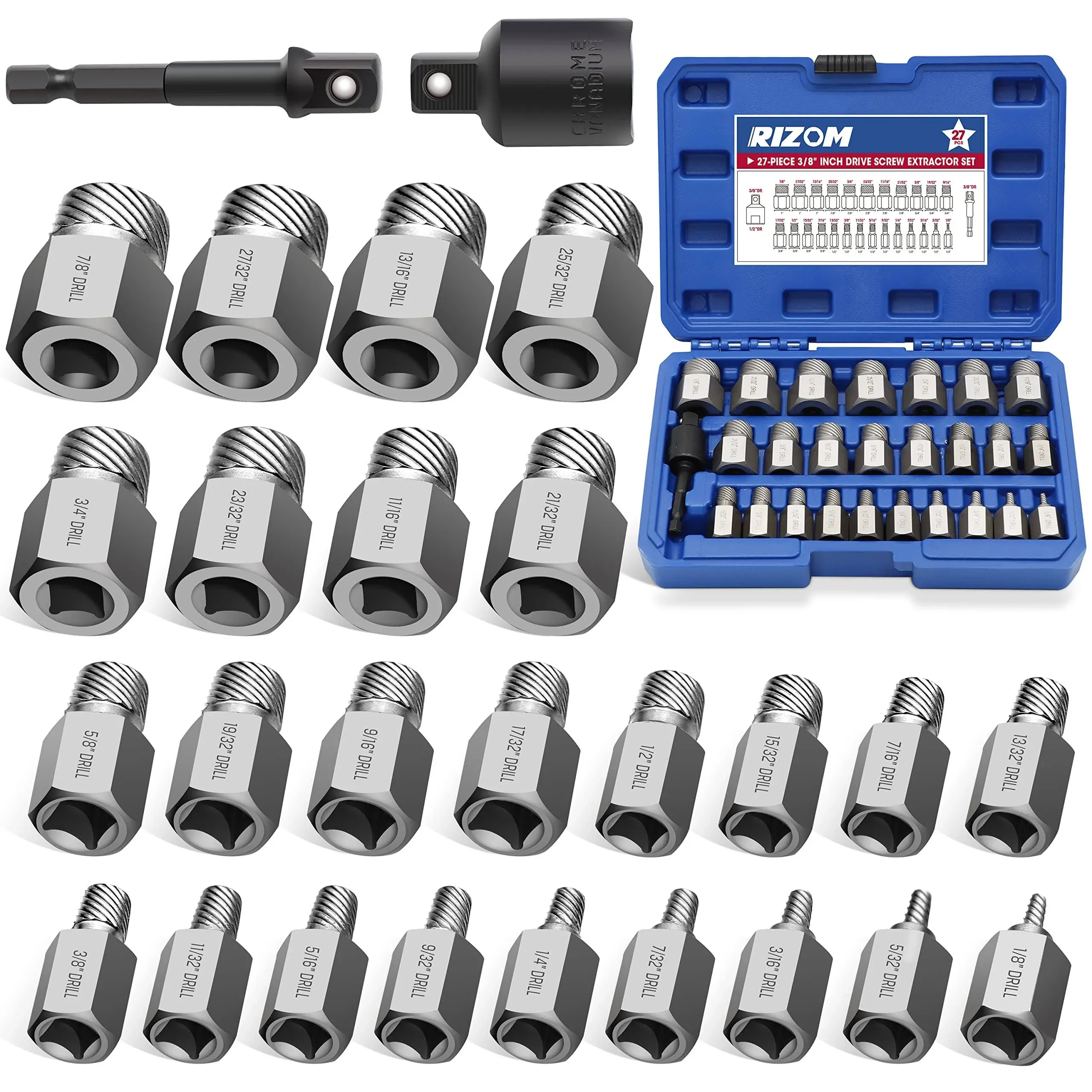 27-Piece Screw Extractor Set 3/8&#034; Inch Drive Multi-Spline Easy Out Bolt Extra...