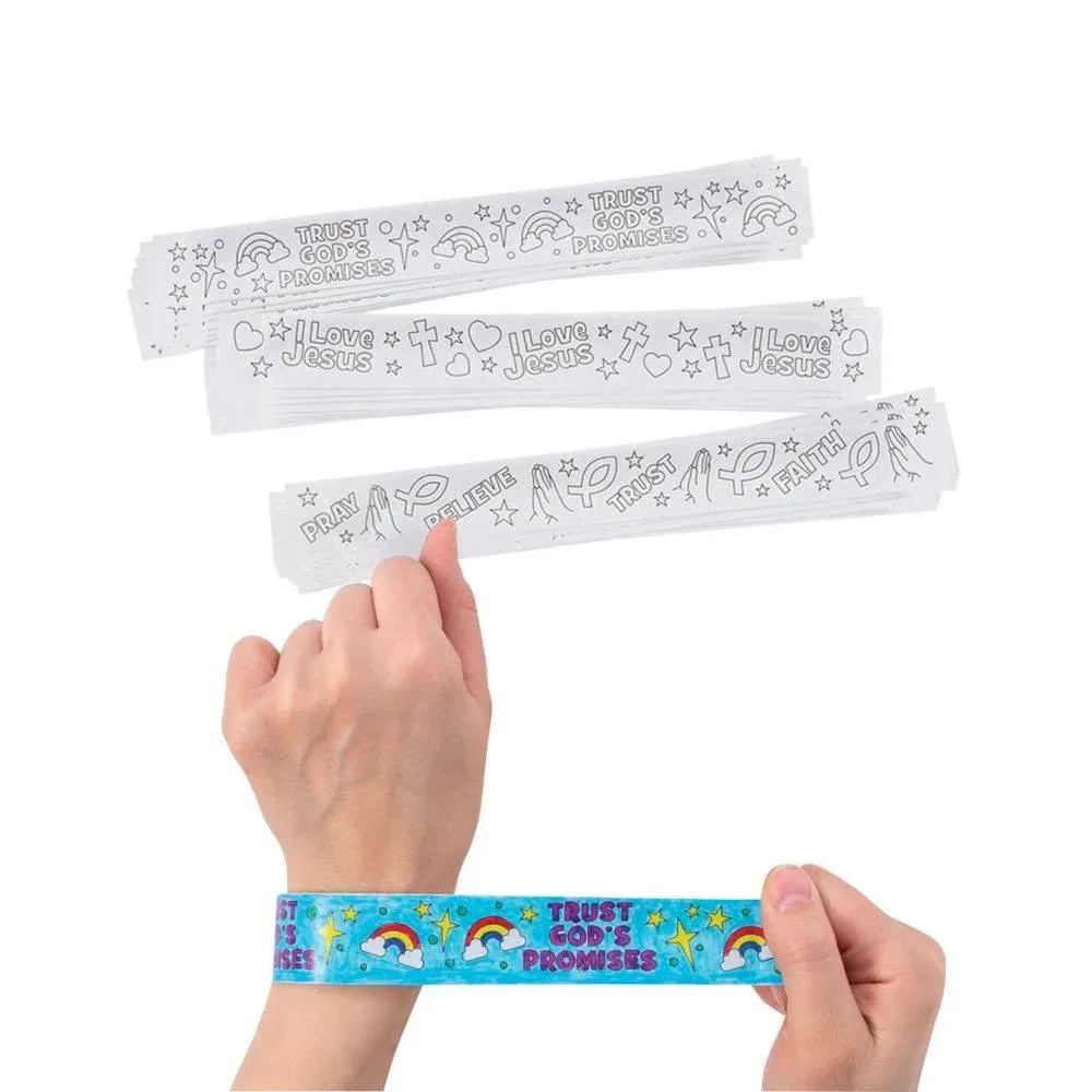 Fun Express Color Your Own Faith Slap Bracelets - VBS and Sunday School Craft Kits - Bulk Set of 48