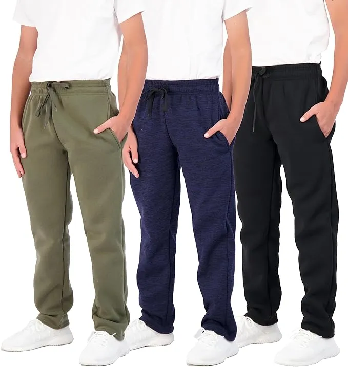 Real Essentials 3 Pack: Boys' Tech Fleece Open Bottom Sweatpants with Pockets