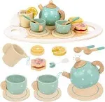 Wooden Tea Set for Little Girls Play Food Pretend Play Kitchen Accessories for 3 4 5 Years Old Girls and Boys Toddler Princess Tea Time Party Food Toys