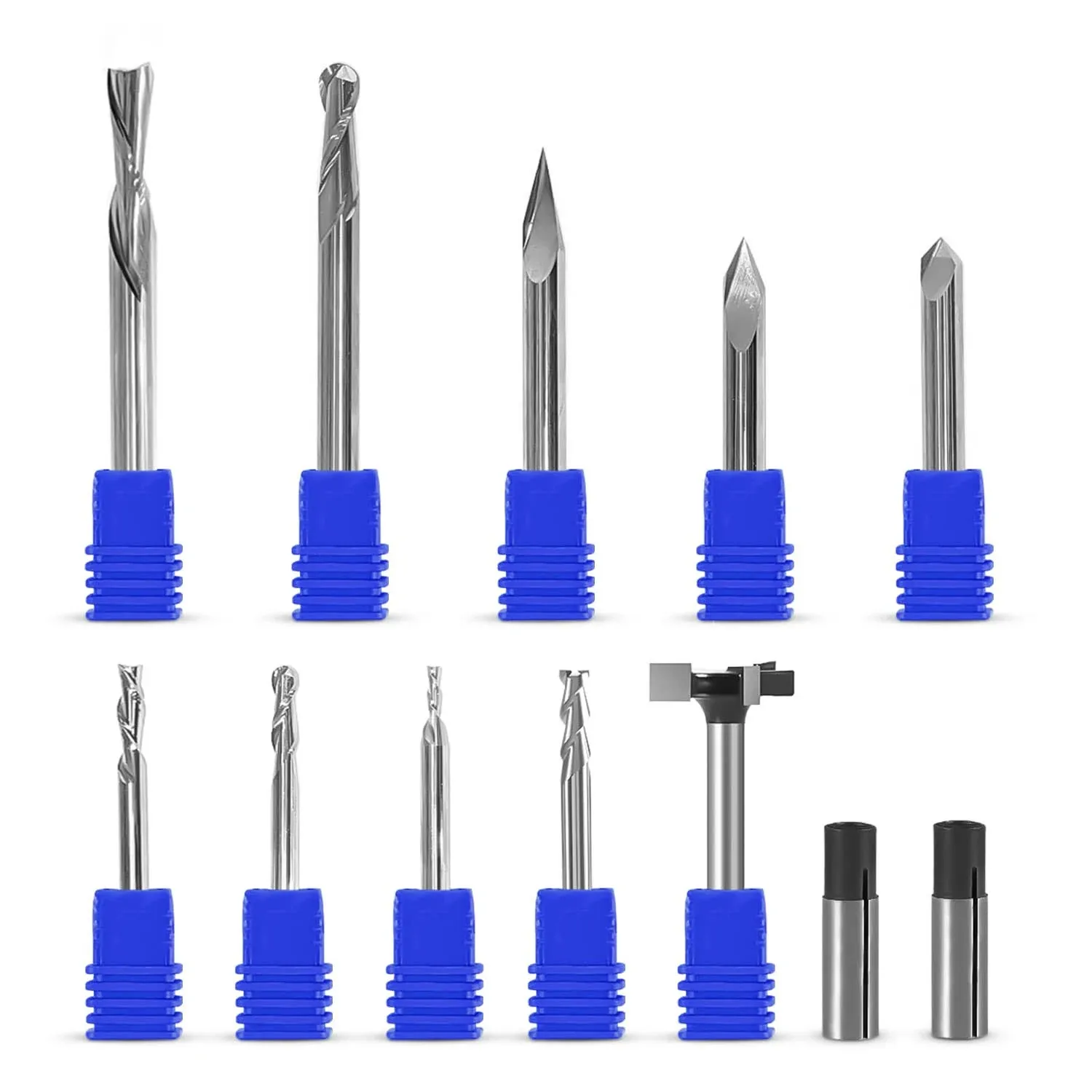 IDC Woodcraft Complete Set of Essential CNC Router Bit Set, 9 Router Bits with 1 ...