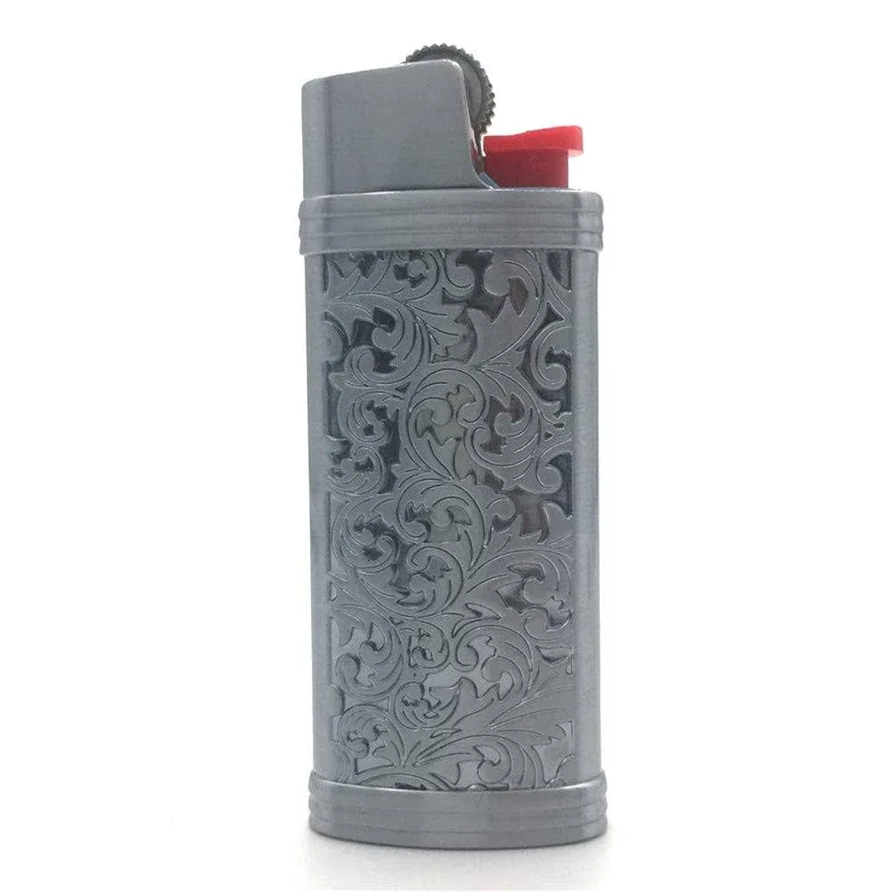 Lucklybestseller Silver and Gray Color Vintage Metal Lighter Case Cover Holder ...